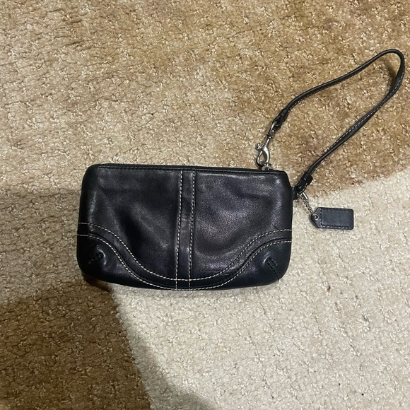 Coach Black Leather Wristlet with Silver Buckle - Picture 2 of 5